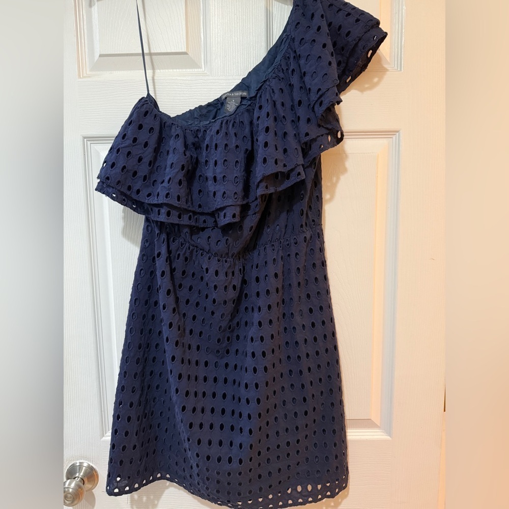 Chelsea & Theodore Midnight Blue Eyelet One Shoulder Dress